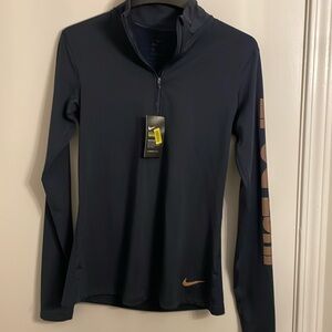 Nike Women Activewear Sweatshirt LARGE Navy Logo “Just Do It” Dri-Fit 1/2 Zip